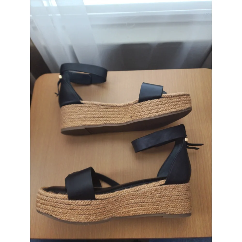 Franco Sarto Verita LEATHER Espadrille Platform Thong Sandal SZ 10 M BLACK